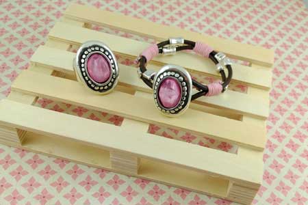 Pulsera y anillo camafeo en rosa palo