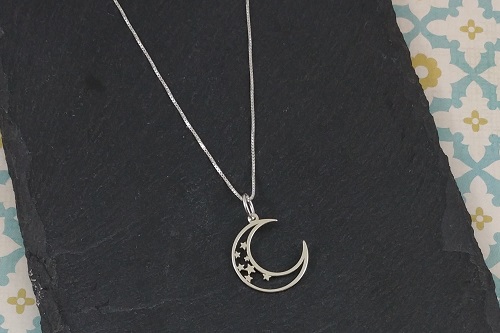 Colgante luna con estrellas plata